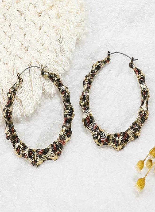 PLwelth Bamboo Earrings for Women Leopard Print Earrings Chunky Hoop Earring Large Hoop Jewelry Charms Accessories Statement Cheetah Print Earring 80s 90s Jewelry Gift for Her Cosplay Party Decor - Image 4